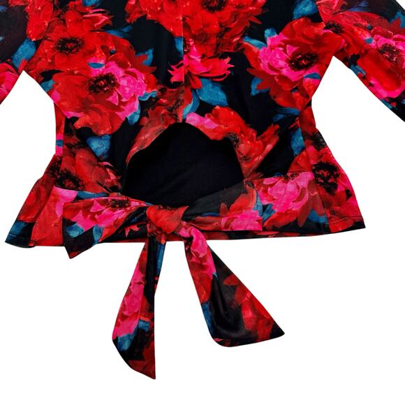 Bar lll Sheer Floral Mesh Tie-Back Top Romantic Grunge Y2K Glam Open-Back Small - Picture 4 of 10